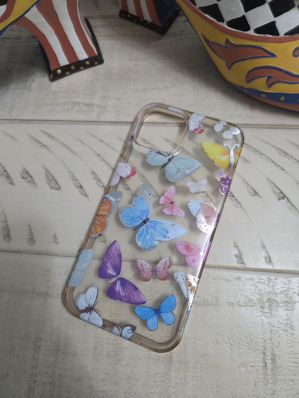 Clear Butterfly Print Phone Case - Multicolor, IPHONE 14, EUC
